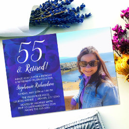 Convite 55 e Aposentado Foto Azul de Aniversário Aposentad