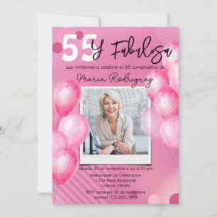 Convite 55 e Fabulosa Foto Rosa Aniversário de 55 anos em
