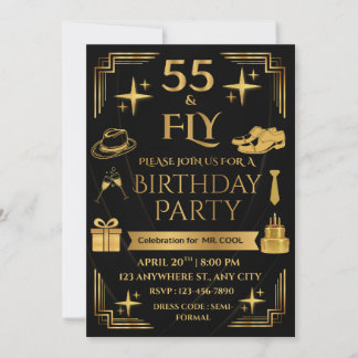 CONVITE 55 & FLY 5X7 CORNERED STYLE MEN'S BIRTHDAY PARTY