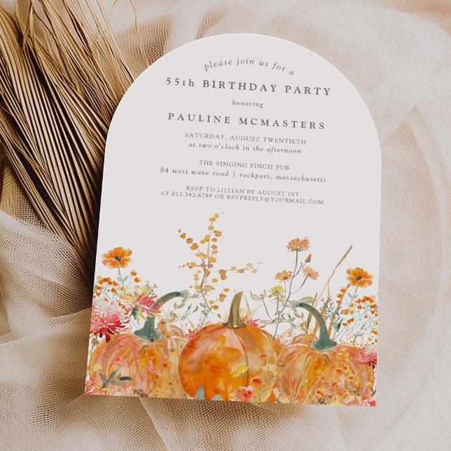 Convite 55.o Aniversário Pumpkin Wildflower Call Watercolo (Criador carregado)