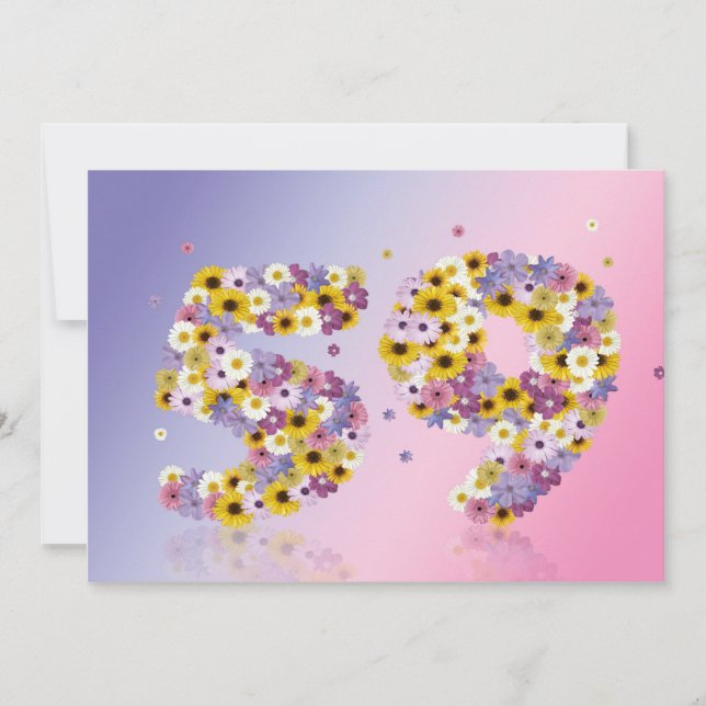 Convite 59.a Festa de aniversário, com letras floridas (Frente)