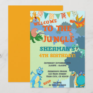 Convite 5 1rua Dinossauro Selva - segundo 3º 4º Aniversári