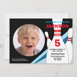 Convite 5 aniversário boliche festa azul vermelho
