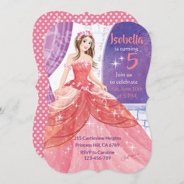 Convite 5 Birthday, Atividade Princesa Rosa (Frente/Verso)