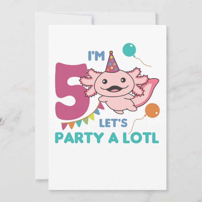 Convite 5 Birthday Axolotl, 5 anos, Sweet Axolotls (Frente)