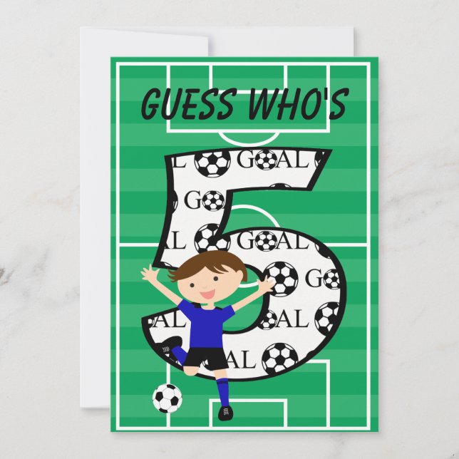 Convite 5 Birthday Blue e Black Soccer Goal v2 (Frente)
