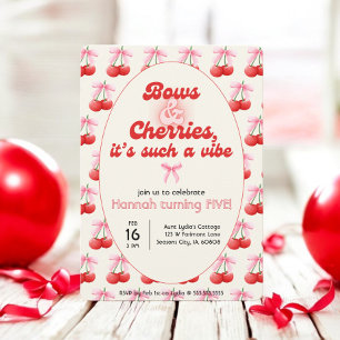 Convite 5 Birthday Coquette Cherries Arcos Bubble Letters