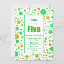 5 Birthday Green e Dourado Glitter Party
