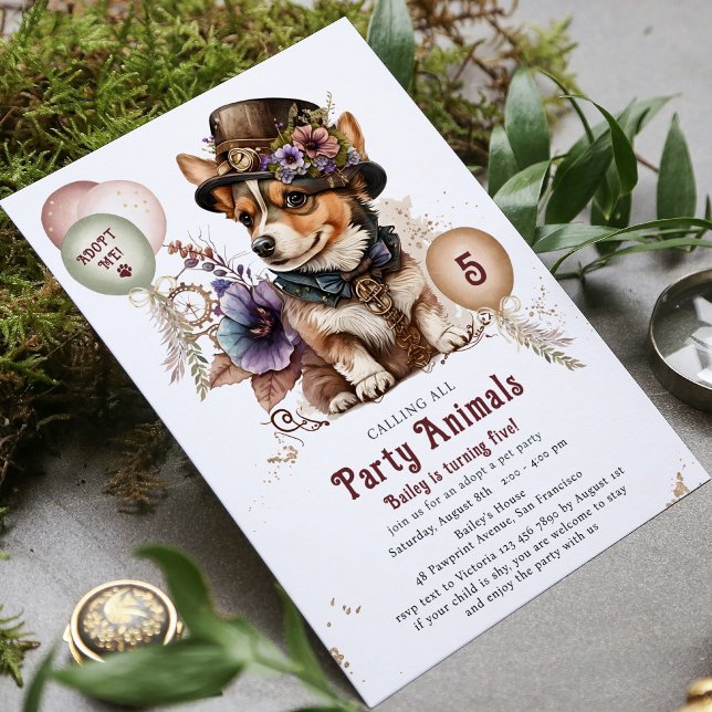 Convite 5 Birthday Puppy Dog Pet Adotion Party (Criador carregado)