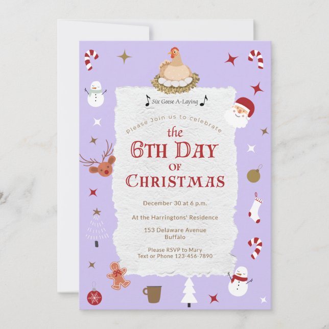 Convite 5 Bonito Dia de Natal Seis Festa Gansos-A Lay (Frente)