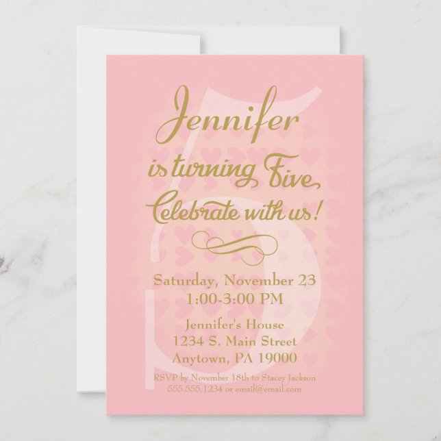Convite 5 de Aniversário Chamando Raparigas Rosa Dourado C (Frente)