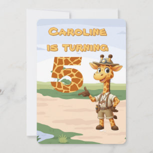 Convite 5 de aniversário Cute Explorer Girafa em safari