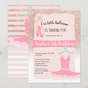 Convite 5 de aniversário de Rosa de balerina tutu com bri