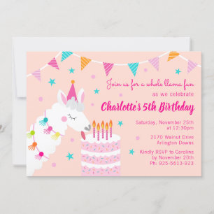 Convite 5 de aniversário do Bolo de Llama