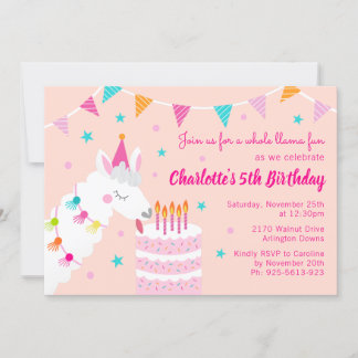 Convite 5 de aniversário do Bolo de Llama
