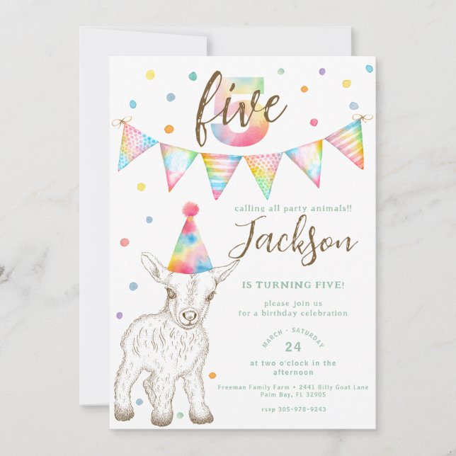 Convite 5 de Aniversário do Partido de Caprinos Animais Co (Frente)