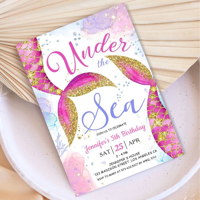 Convite 5 de Sereia Menina debaixo do Mar (Criador carregado)