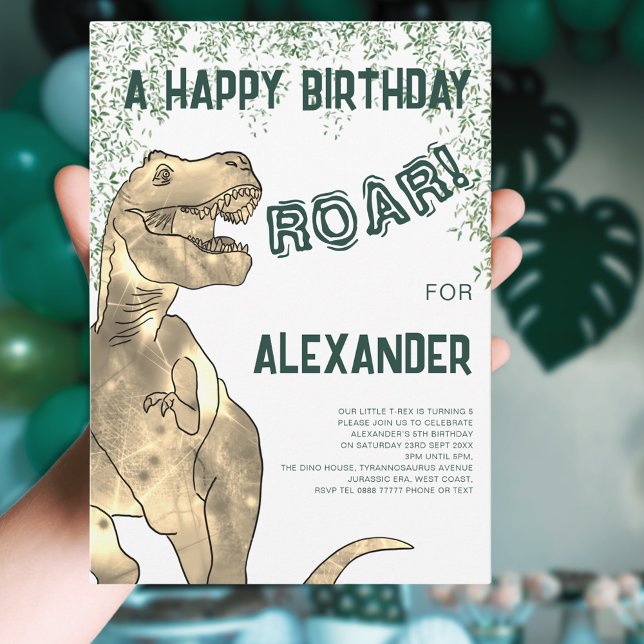 Convite 5 do Dinossaur T-Rex Roar (T-rex roar dinosaur jungle 5th birthday party custom invitation )
