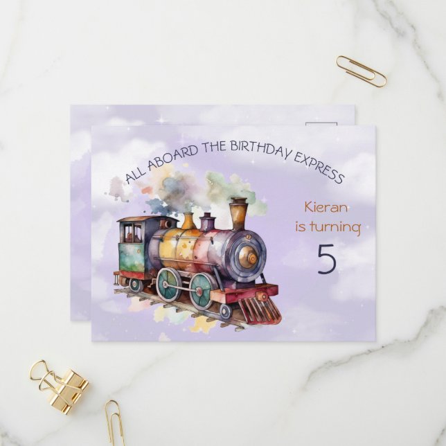 Convite 5 do Motor de Comboio. Cartão postal de Aniversári (Frente/Verso In Situ)