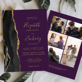Convite 5-Foto Ágata Dourada Preta Casamento Roxo