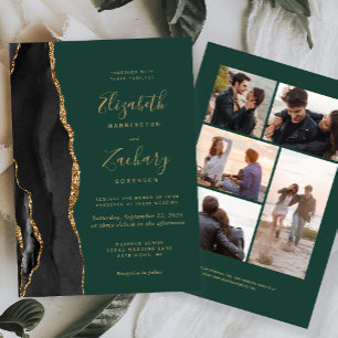 Convite 5-Foto Ágata Dourada Preta Casamento Verde Escuro
