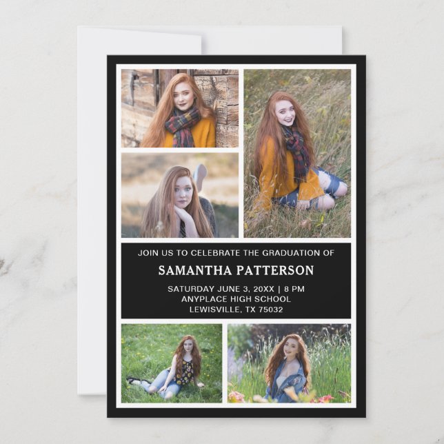 Convite 5 Foto Colagem Azul e Branco 2023 Graduação (Frente)