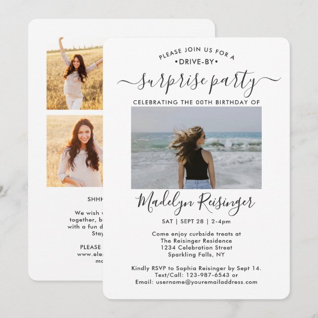 Convite 5 Foto Drive-By Surprise Festa de aniversário Para (Frente/Verso)