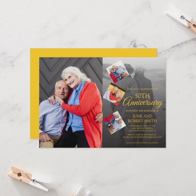 Convite 5 fotos 50.º aniversário de casamento do ouro (Frente/Verso In Situ)