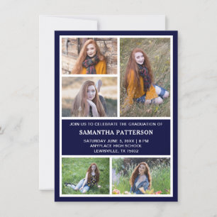 Convite 5 Marinho de Colagem de Fotos Graduação Azul e Bra