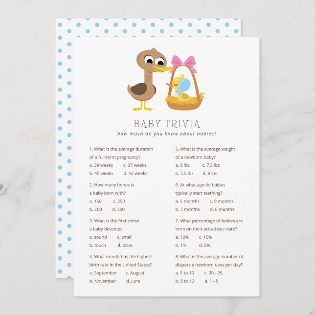 Convite 5 Patos Pequenos Trivia Bebê | Chá de fraldas (Frente/Verso)