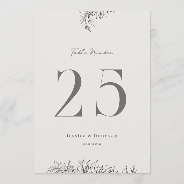 Convite 5 x 7 Botanical Wedding Table Number (Frente)