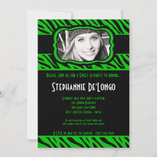 Convite 5 x 7 Green Zebra PHOTO Sweet 16 Birthday Invitati