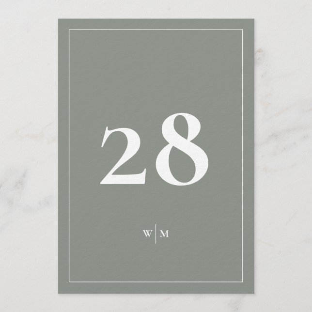 Convite 5 x 7 Números de Tabelas de Cinza de Sage Branco (Frente)