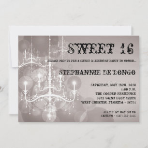 Convite 5 x 7 Silver Chandelier Sweet 16 Aniversário Conv