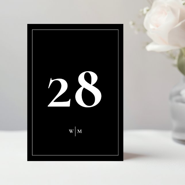 Convite 5 x 7 White Frame Black Wedding Table Numbers (Criador carregado)