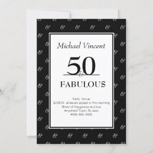Convite 5O e Fabuloso aniversário moderno preto e branco