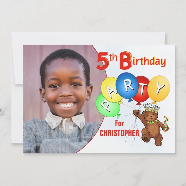 Convite 5o Urso de ursinho real da festa de aniversário (Frente)