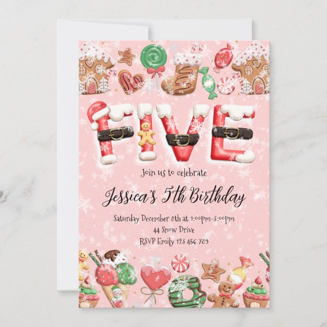 Convite 5th Birthday Christmas Party Invitation (Frente)