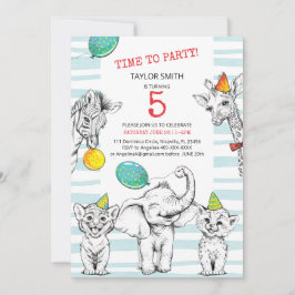 Convite 5th birthday invitation with funny cute animal.
