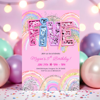 Convite 5th Birthday Rainbow Invitation