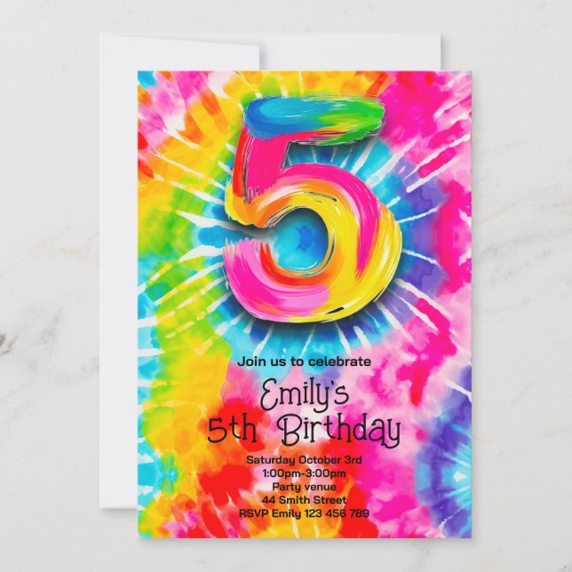 Convite 5th Tie Dye Birthday (Frente)