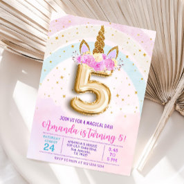Convite 5th unicorn party invite, Editable 5th birthday in