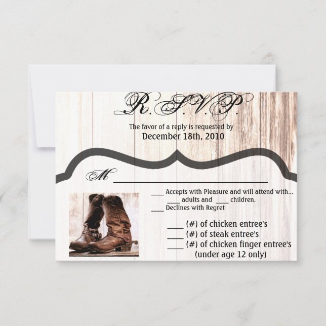 Convite 5x3,5 R.S.V.P. CardBoots Country Rustic Oeste Nós (Frente)