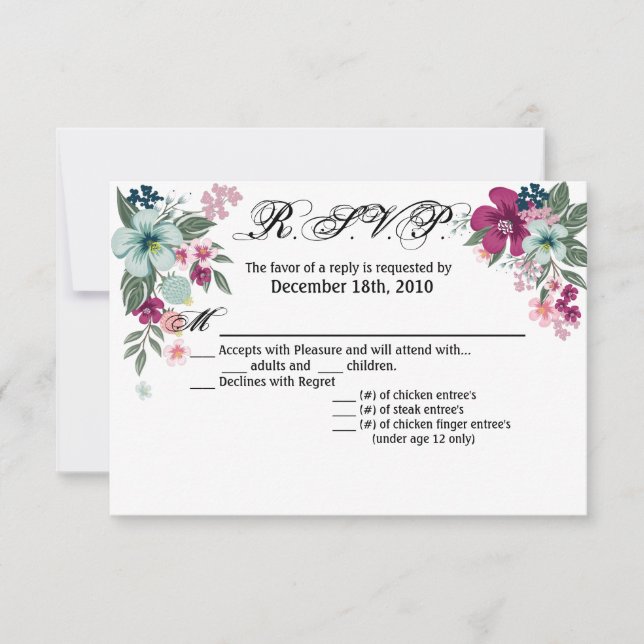 Convite 5x3,5 R.S.V.P. Flor tropical em branco (Frente)