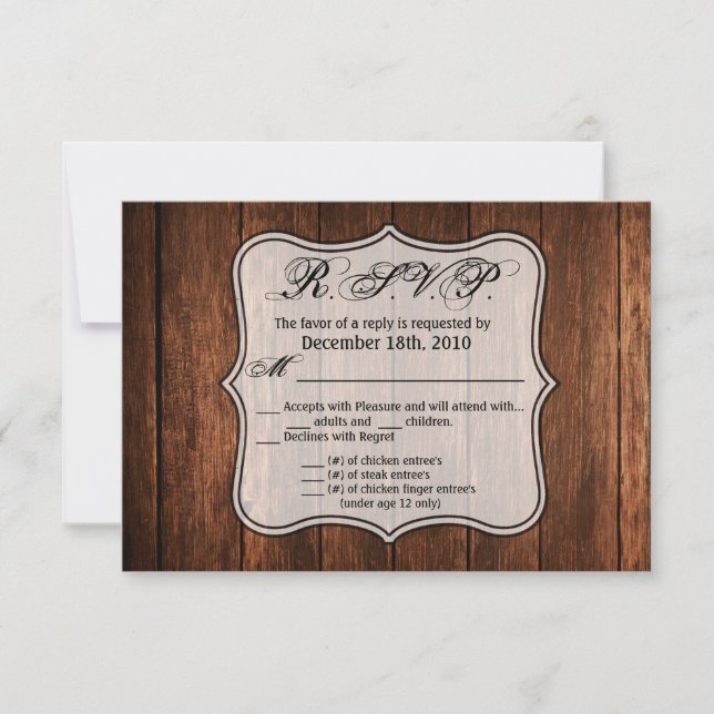 Convite 5x3.5 R.S.V.P. Placa Barn Wood Country Rustic (Frente)