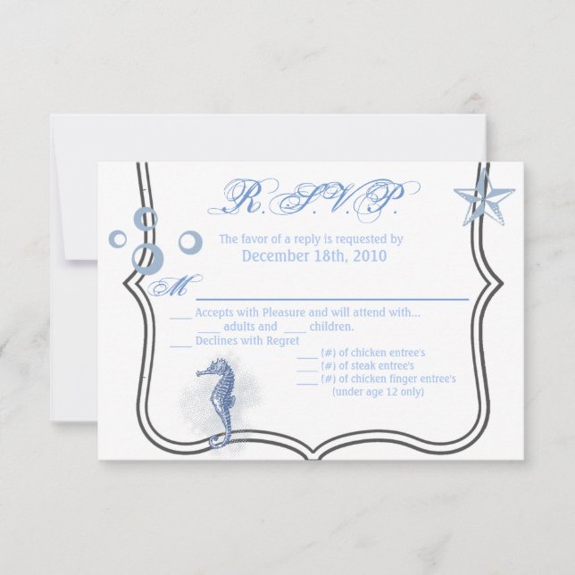 Convite 5x3.5 R.S.V.P. Placa Seacavalo Sea Ocean Beach (Frente)