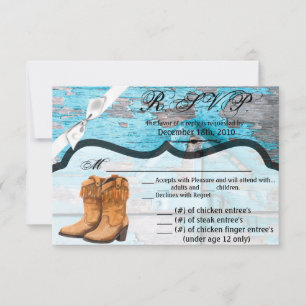 Convite 5x3.5 R.S.V.P. Placa XMAS Blue Wood Barn Boots