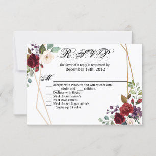 Convite 5x3.5 R.S.V.P. Placa XMAS White Roses Douradas Geo