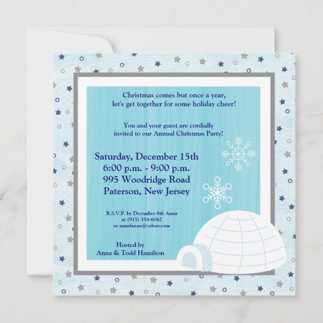 Convite 5x5 Icy Igloo Baby Blue Invent (Frente)