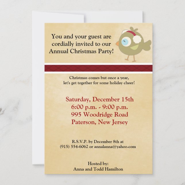 Convite 5x7 Ave de inverno/Convite à apresentação de candi (Frente)